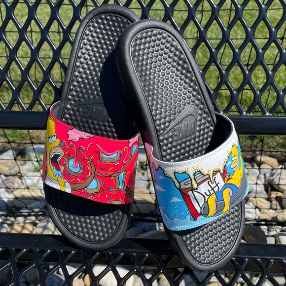 NEW hand painted Homer Simpson Nike Slides - Picture 2 of 3